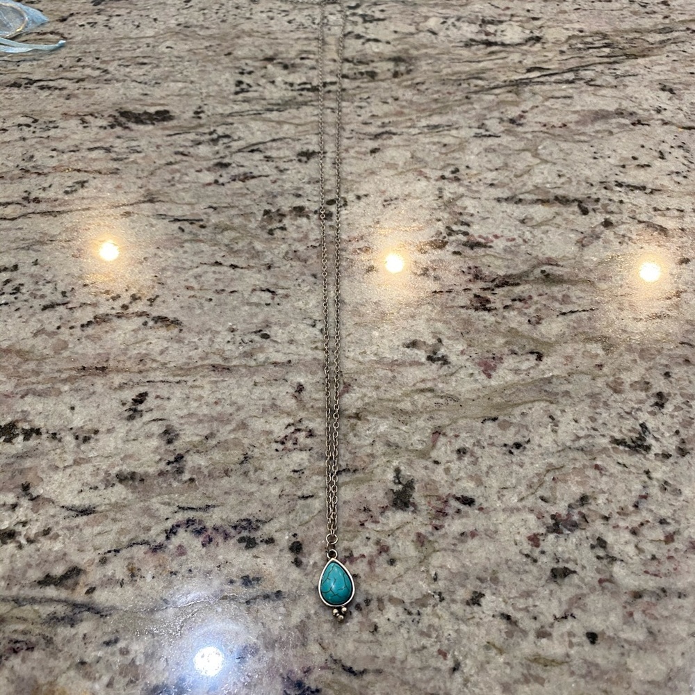 Long silver and teal necklace